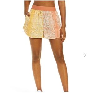 Free People Split Dye Yellow to Coral Athletic Shorts